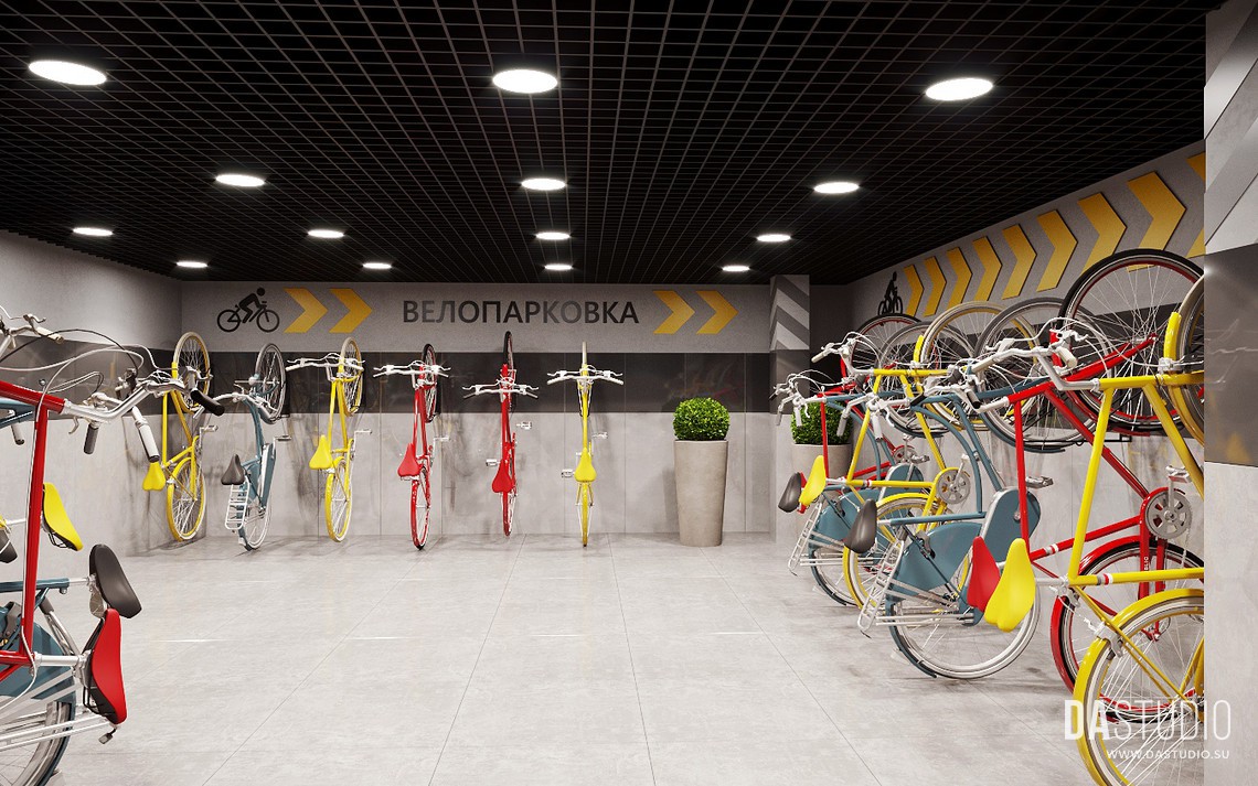 Дизайн интерьера велопарковки для ЖК Созвездие.Вид 1